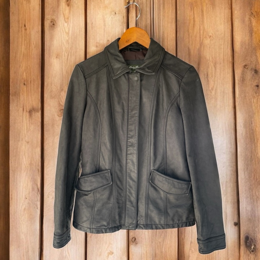 Eddie Bauer Genuine Leather Jacket Women’s Medium Black Classic Fitted